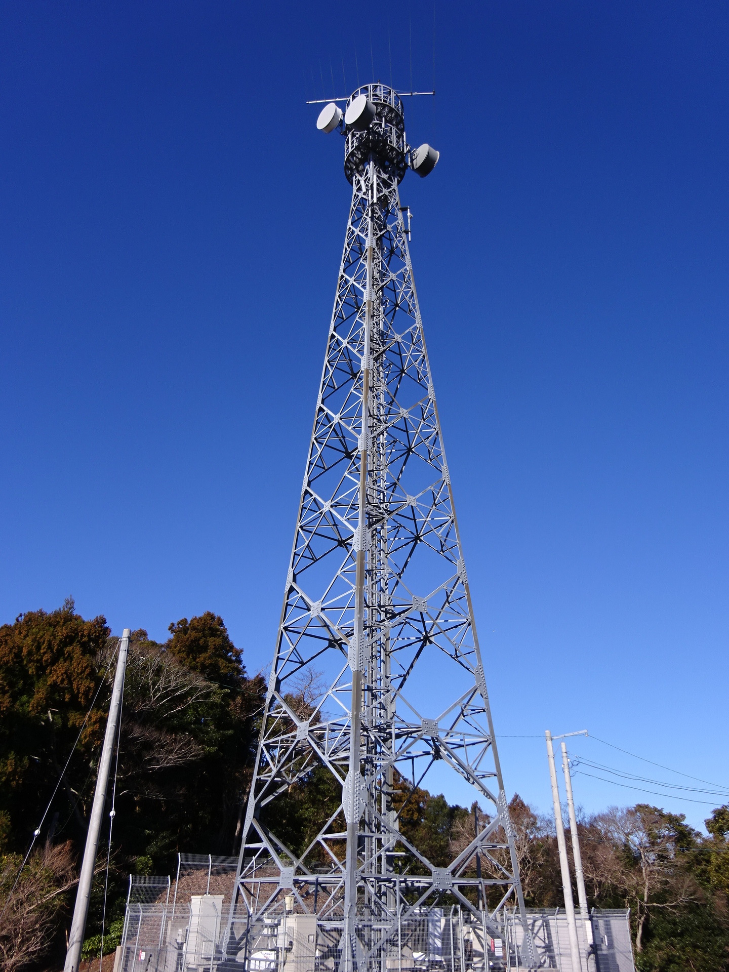 Optiver’s ten-element HF array above the shared microwave equipment. The dishes face Maruyama CLS to the south and Mother Farm to the north.